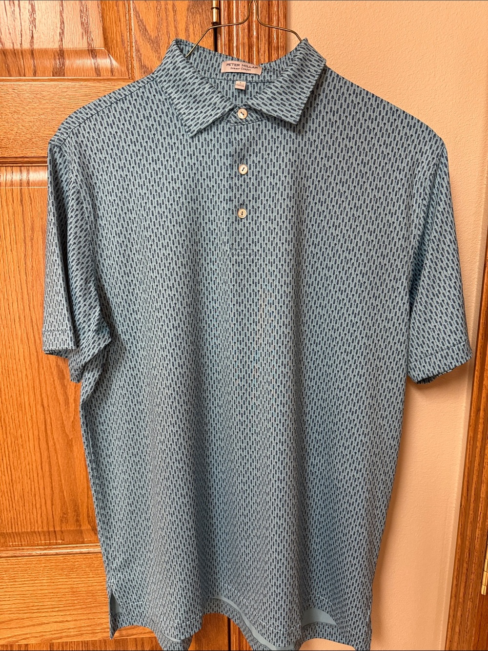 Peter Millar Teal Patterned Short-Sleeve Polo